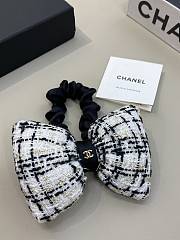 Chanel Bow Hair Tie Cotton Tweed & Gold Tone Metal Black White - 6