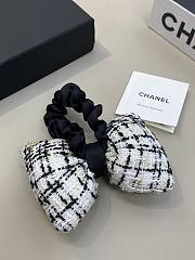 Chanel Bow Hair Tie Cotton Tweed & Gold Tone Metal Black White - 5