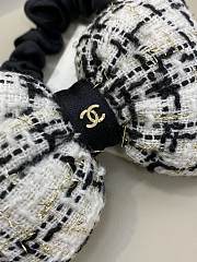 Chanel Bow Hair Tie Cotton Tweed & Gold Tone Metal Black White - 3