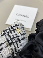 Chanel Bow Hair Tie Cotton Tweed & Gold Tone Metal Black White - 4