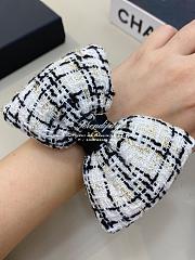 Chanel Bow Hair Tie Cotton Tweed & Gold Tone Metal Black White - 2