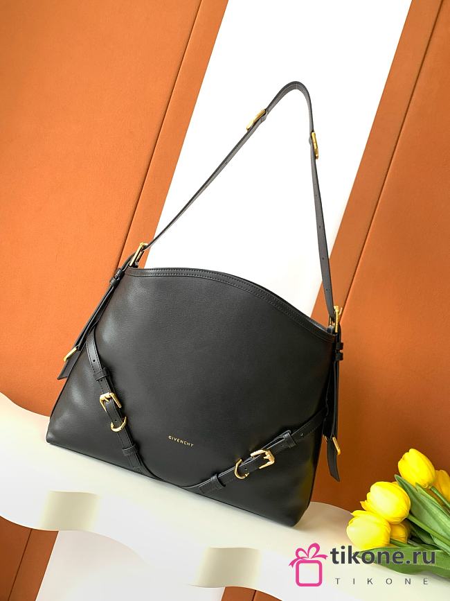 Givenchy Medium Voyou Bag In Shiny Leather Black Gold - 38x31x10cm - 1