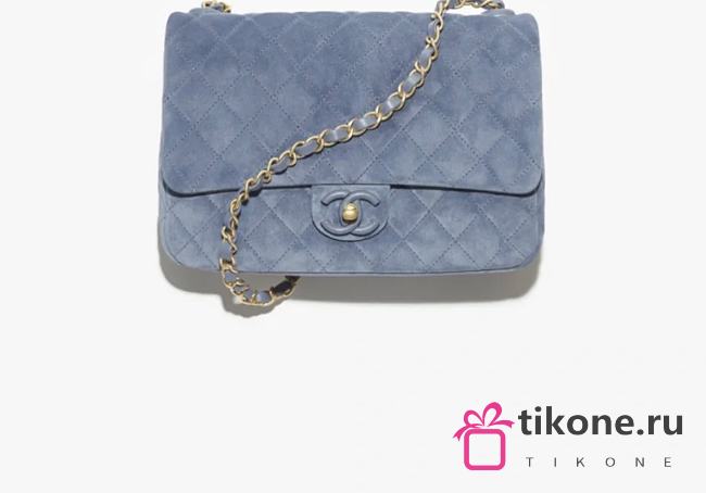 Chanel Flap Bag Suede Calfskin Lambskin & Gold Tone Metal Blue - 24x17x7cm - 1