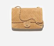 Chanel Flap Bag Suede Calfskin Lambskin & Gold Tone Metal Dark Beige - 26x18x7cm - 1