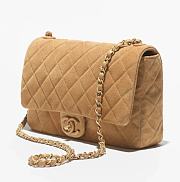Chanel Flap Bag Suede Calfskin Lambskin & Gold Tone Metal Dark Beige - 26x18x7cm - 4