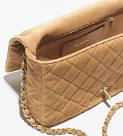 Chanel Flap Bag Suede Calfskin Lambskin & Gold Tone Metal Dark Beige - 26x18x7cm - 3