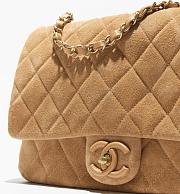 Chanel Flap Bag Suede Calfskin Lambskin & Gold Tone Metal Dark Beige - 26x18x7cm - 2