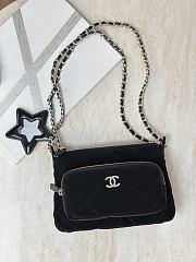 Chanel Clutch With Chain Velvet-Effect Nylon Shiny Crumpled Calfskin & Gold-Tone Metal Black - 21x15x7.5cm - 1