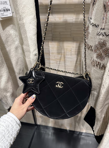 Chanel Clutch With Chain Velvet Effect Nylon Shiny Crumpled Calfskin & Gold Tone Metal Black - 22x15x6cm