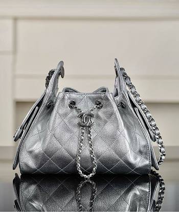 Chanel 25 Mini Handbag Metallic Grained Calfskin & Silver Tone Metal Silvery - 22x20x12.5cm