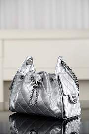 Chanel 25 Mini Handbag Metallic Grained Calfskin & Silver Tone Metal Silvery - 22x20x12.5cm - 4