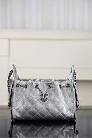 Chanel 25 Mini Handbag Metallic Grained Calfskin & Silver Tone Metal Silvery - 22x20x12.5cm - 3