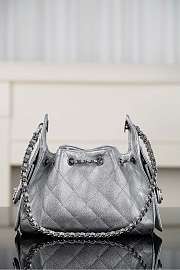Chanel 25 Mini Handbag Metallic Grained Calfskin & Silver Tone Metal Silvery - 22x20x12.5cm - 5