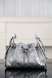 Chanel 25 Mini Handbag Metallic Grained Calfskin & Silver Tone Metal Silvery - 22x20x12.5cm - 2