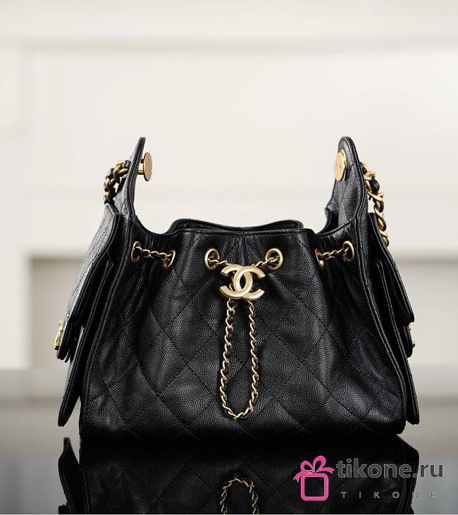 Chanel 25 Mini Handbag Grained Calfskin & Gold Tone Metal Black - 22x20x12.5cm - 1