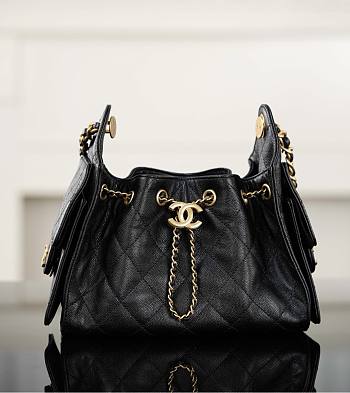 Chanel 25 Mini Handbag Grained Calfskin & Gold Tone Metal Black - 22x20x12.5cm