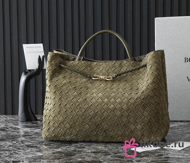 Bottega Veneta Large Andiamo Intrecciato Suede Khaki - 42x35x18cm - 1