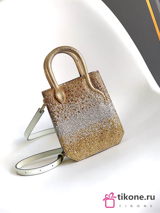 Bvlgari Serpentine Mini Tote Bag In White Agate Crystal Dust Suede - 13x17.5x5.5cm - 1