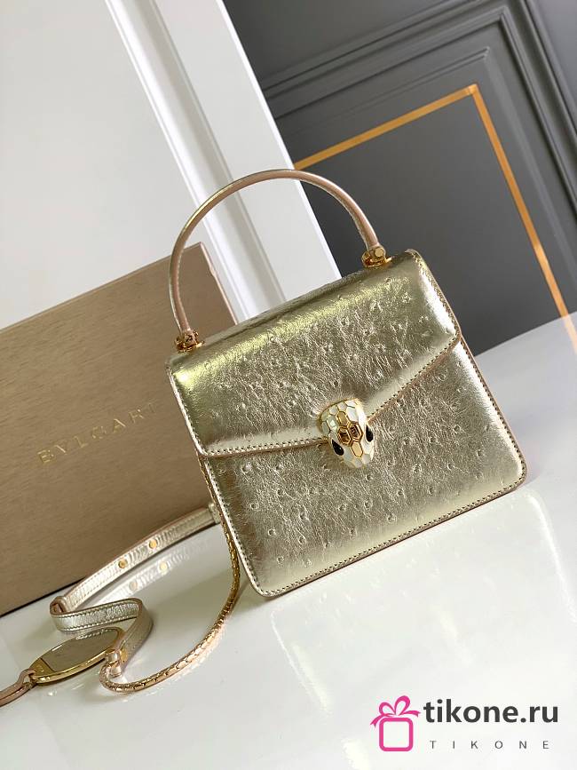 Blvgari Serpenti Forever Top Handle Ostrich Leather Gold Metallic - 18.5x16x10.5cm - 1