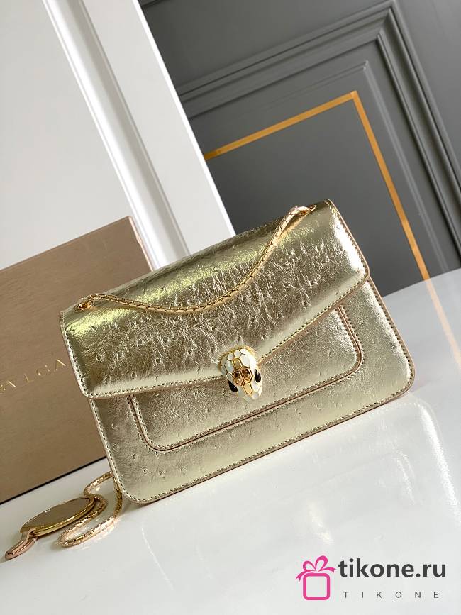 Bvlgari Serpenti Forever Medium Shoulder Bag Ostrich Leather Gold Metallic - 25x16.5x8cm - 1