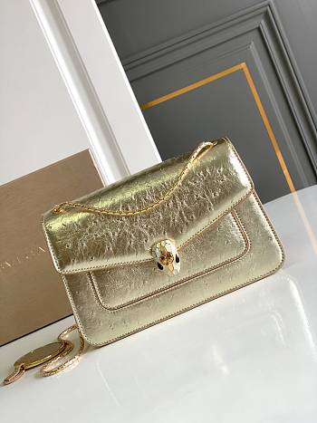Bvlgari Serpenti Forever Medium Shoulder Bag Ostrich Leather Gold Metallic - 25x16.5x8cm