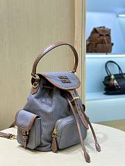 Miumiu Canvas And Leather Backpack Gray 5BZ043 - 22x18x11.5cm - 5