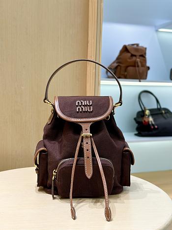 Miumiu Canvas And Leather Backpack Brown 5BZ043 - 22x18x11.5cm
