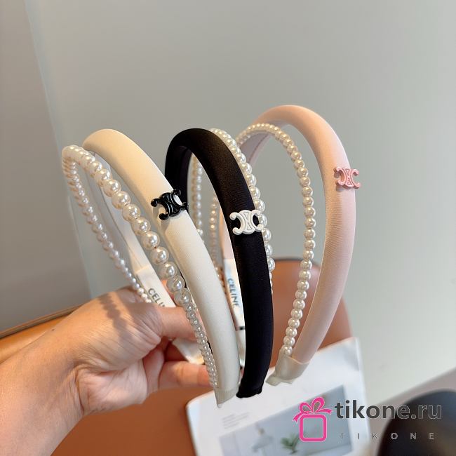Celine Headband Satin & Pearl White/Black/Pink  - 1