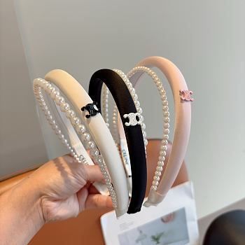 Celine Headband Satin & Pearl White/Black/Pink 