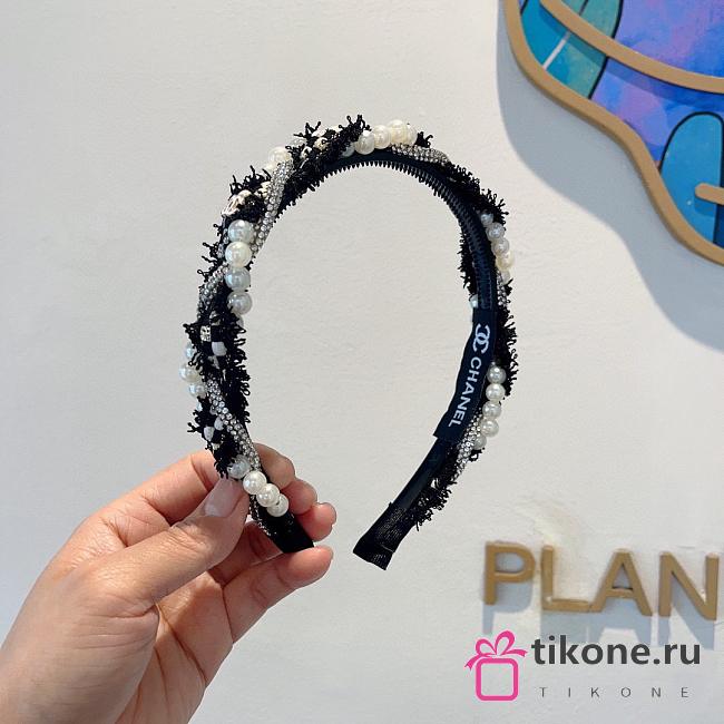 Chanel Headband Tweed Pearl and Diamond Black - 1
