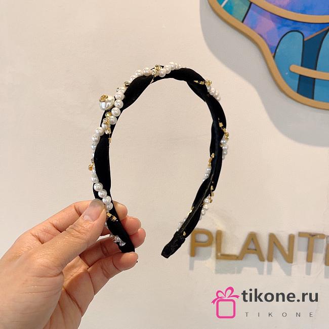 Chanel Headband Velvet Pearl and Diamond Black - 1