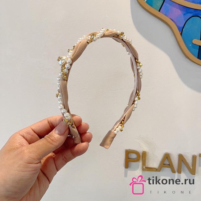 Chanel Headband Velvet Pearl and Diamond Beige - 1