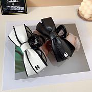 Chanel Bow Hair Clip Leather Black/White  - 6