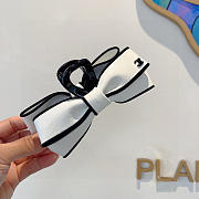 Chanel Bow Hair Clip Leather Black/White  - 5