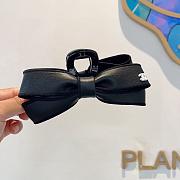 Chanel Bow Hair Clip Leather Black/White  - 2