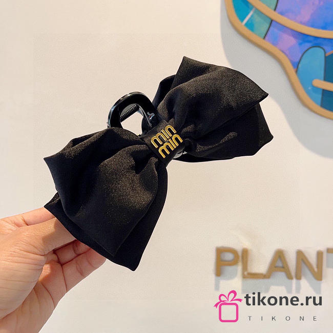 Miumiu Bow Hair Clip Silk Black - 1