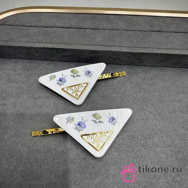 Prada Floral Print Hair Clips White Blue (set of two) - 1