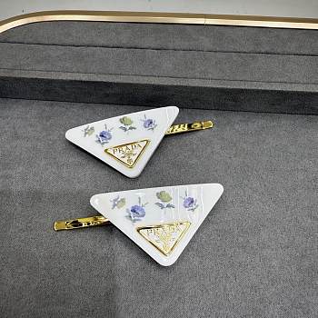 Prada Floral Print Hair Clips White Blue (set of two)