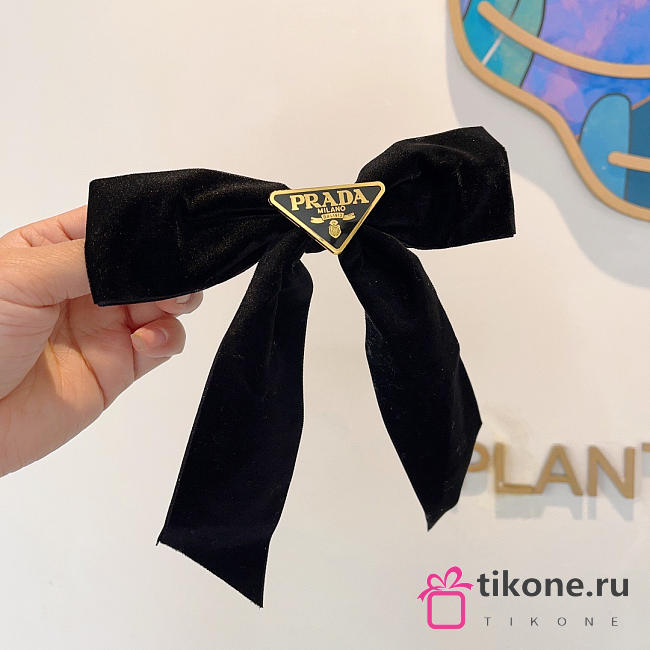 Prada Bow Hair Clip Velvet Black 1IF199 - 1