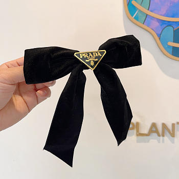 Prada Bow Hair Clip Velvet Black 1IF199