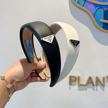Prada Headband Leather Black/White 22729