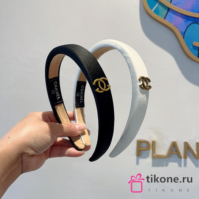 Chanel Headband Satin Black/White 22733 - 1