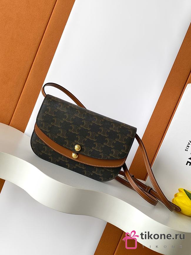 Celine Duo Wallet On Strap In Triomphe Canvas And Calfskin Tan - 20x13x6cm - 1