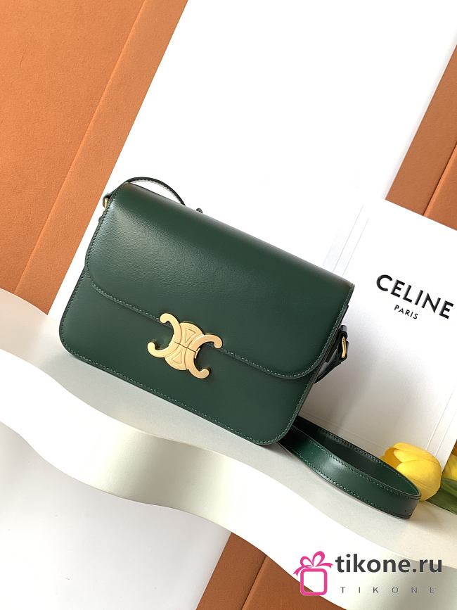 Celine Classique Triomphe Bag In Shiny Calfskin Green - 22x15.5x6cm - 1