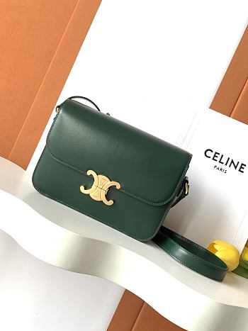 Celine Classique Triomphe Bag In Shiny Calfskin Green - 22x15.5x6cm