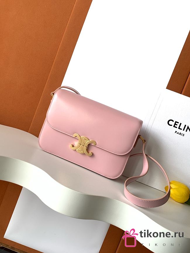 Celine Classique Triomphe Bag In Shiny Calfskin Pink - 22x15.5x6cm - 1
