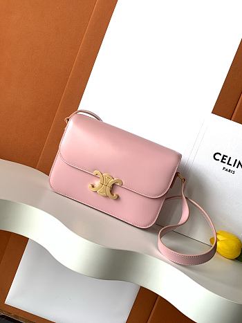 Celine Classique Triomphe Bag In Shiny Calfskin Pink - 22x15.5x6cm