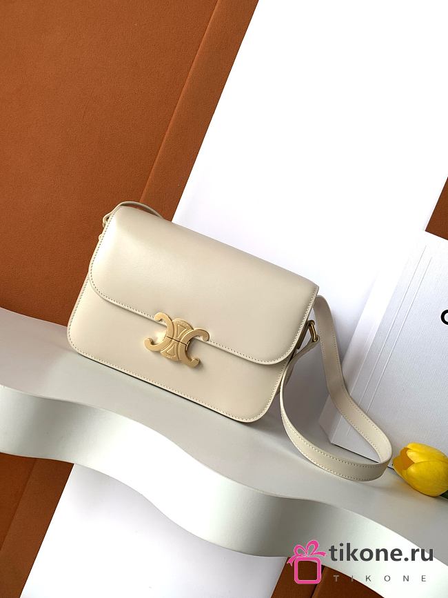 Celine Classique Triomphe Bag In Shiny Calfskin Cream - 22x15.5x6cm - 1
