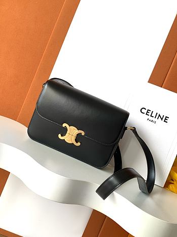 Celine Classique Triomphe Bag In Shiny Calfskin Black Gold - 22x15.5x6cm