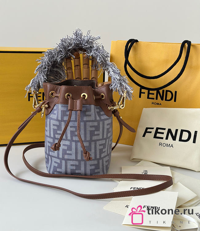 Fendi Mon Tresor Blue Denim Effect FF Jacquard Mini Bag - 18x14x12cm - 1